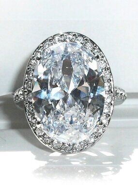 STAINLESS STEEL Huge 12.86 Carat Cubic Zirconia Halo Ring